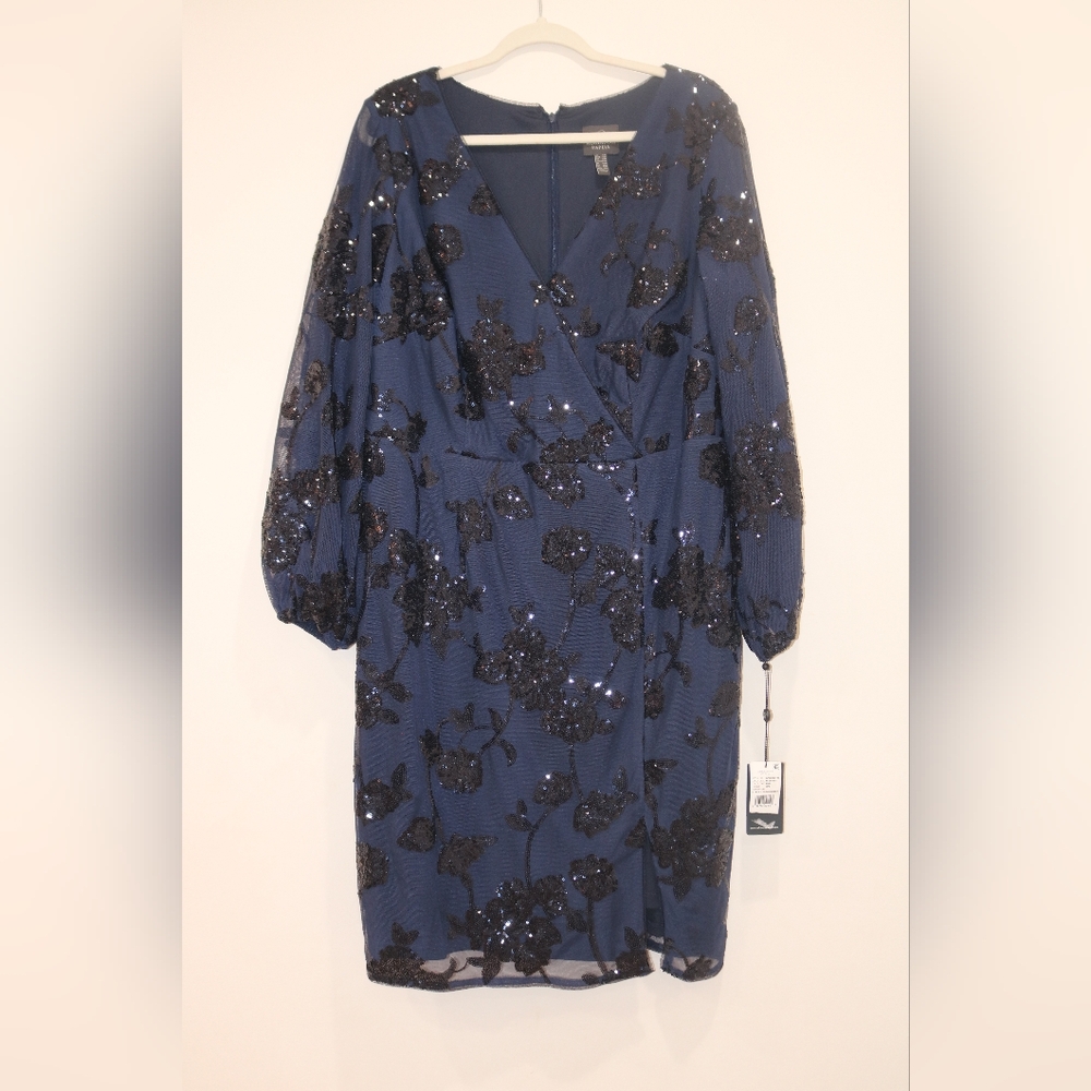 Adrianna Papell Plus Size Floral-Sequined Sheath Dress - Midnight - Picture 2 of 12